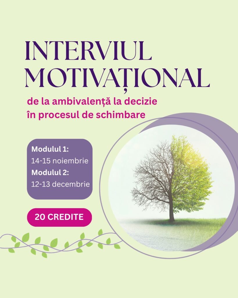 Imagine-afiș pentru cursul „Interviul motivațional” din noiembrie și decembrie 2026 organizat de ARPCP